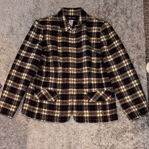 Sag Harbor Plaid Zip-Up Jacket in Black and Cream with Red and Yellow Accents